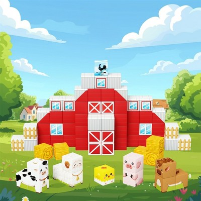 PICASSO-TILES 72 PC Farm House Theme Magnetic Building Puzzle Cubes Set for Kids Ages 3+