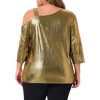 Women's Plus Size Metallic Sparkle Shiny One Shoulder Neck 3/4 Sleeve Party Blouses - Agnes Orinda - 4 of 4