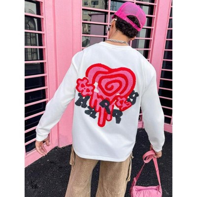 TIME HOLLOW Letter & Heart Applique Crew Neck Casual Long Sleeve T-Shirt - Versatile Style