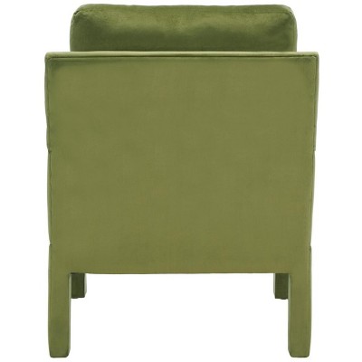 Olive Green Velvet and Wood Accent Chair