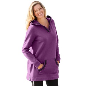Woman Within Plus Size V-Neck Hoodie Sweatshirt - 1 of 4