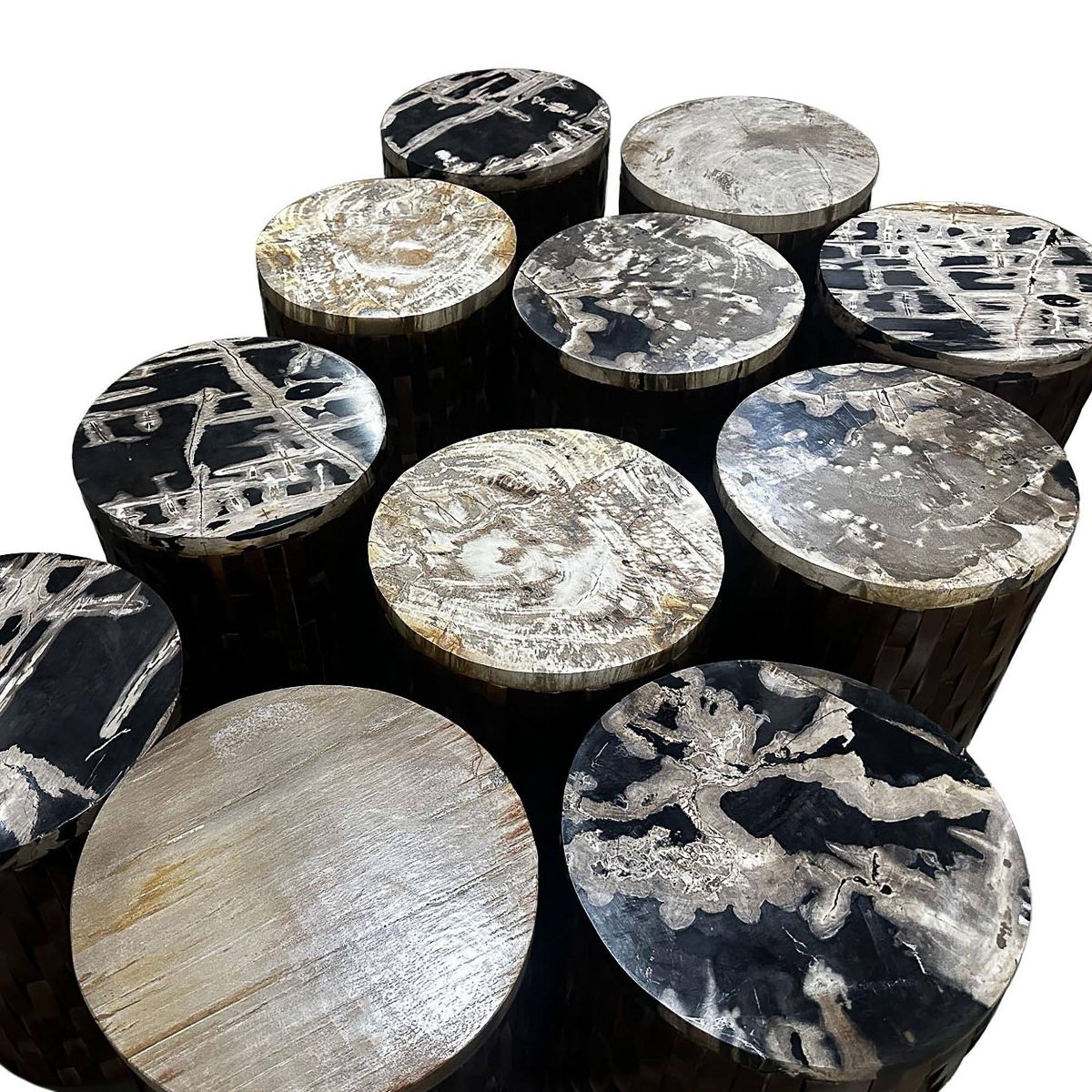 bali & pari Lavanya End Table with Petrified Wood Top Teak Wood Frame Black/Cream/Brown - thumbnail 9