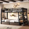 KTMBDW Metal Bunk Bed with Storage Shelves, Power Outlet, LED Bunk Bed, Bed with Safety Guardrail & Ladders, Easy Assembly, Black - 3 of 4