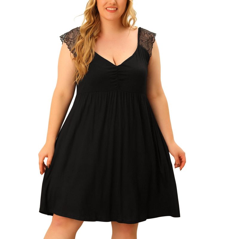 Agnes Orinda Women's Plus Size Lace Cap Sleeve Cool Peplum Flowy Comfort Nightgowns, 1 of 6