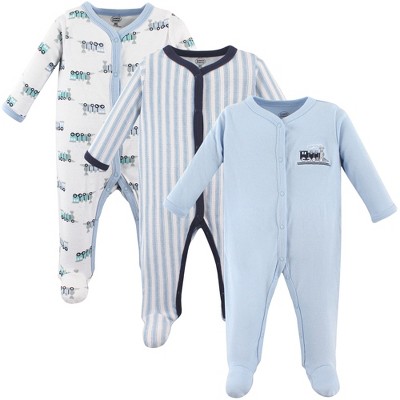 Image of Luvable Friends Baby Boy Cotton Snap Sleep and Play 3pk, Train, 3-6 Months