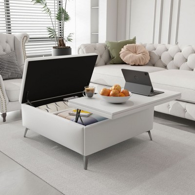 NicBex Square Linen Storage Ottoman Bench,Upholstered Storage Ottoman with Lift Top and Metal Legs,Modern Storage Bench for Living Room,Bedroom