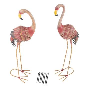 Flamingo Garden Statues - Set of 2 Lawn Ornaments - Handcrafted Bird Decor - Easy to Assemble Metal Yard Art with Stakes Included by Pure Garden