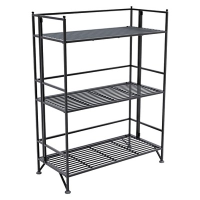 33" 3 Tier Wide Folding Metal Shelf Black - Breighton Home