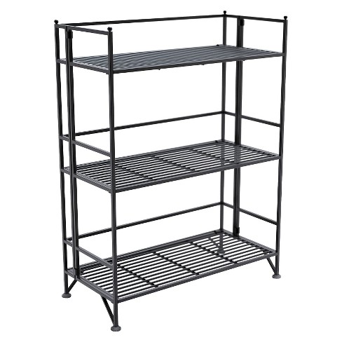 32.5 Xtra Storage 3 Tier Wide Folding Metal Shelf Black - Breighton Home