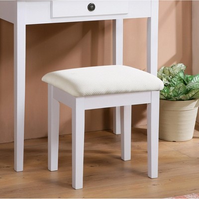 White Wood Vanity Table with Adjustable Mirror and Stool