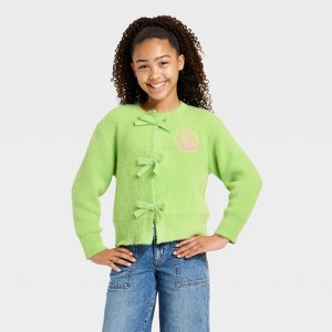 Wicked x Katie Kime Girls' Emerald City Embroidered Cardigan - Lime Green - 1 of 4