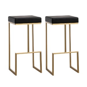 TOV Furniture Ferrara Performance Vegan Leather and Gold Steel Barstool - Set of 2 in Black - 1 of 4