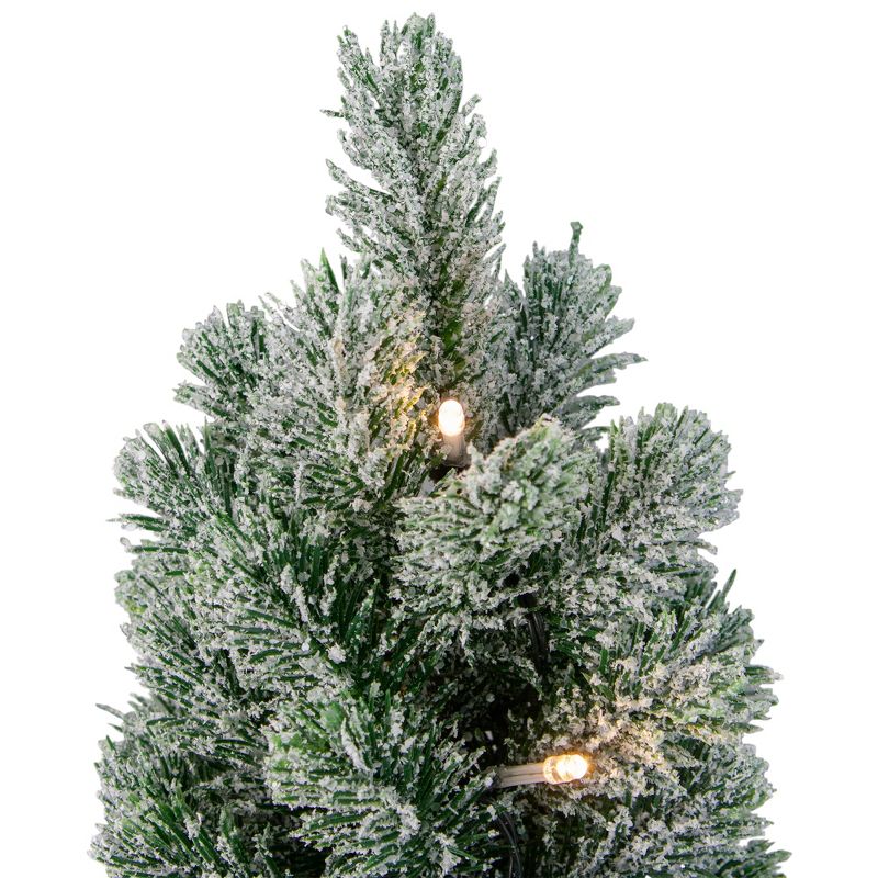 Northlight 1.4 FT LED Mini Flocked Artificial Tabletop Christmas Tree with Burlap Base, Clear Lights, 4 of 5