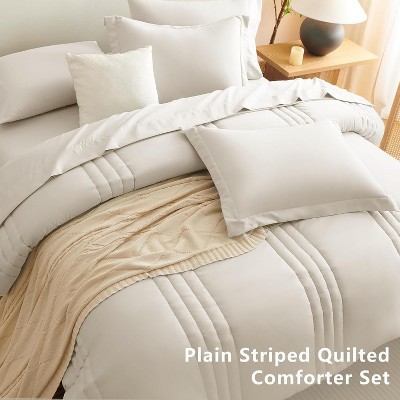 Der Rose BALHAM TRADE-Queen Size Comforter Sets 7 Piece Bed in a Bag Beige Luxury All Seasons Soft Bedding Beige-Queen 88"x88" — фото 6