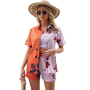 Clearlove 2 Piece Outfits for Women Button Down Loungewear Summer Shorts Sets With Pockets - 1 of 4