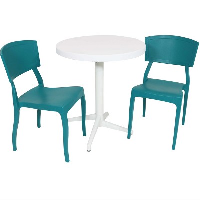 Sunnydaze All-Weather Commercial-Grade Elmott Indoor/Outdoor Patio Furniture Dining Set with Round Table with Folding Top, Teal and White, 3pc