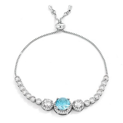 ShineHigh Adjustable Graduated CZ Bolo Style Tennis Bracelet for Women – 8.5-Inch Rhodium-Plated Slider Bracelet with Round-Cut Center Stone