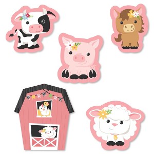 Big Dot of Happiness Girl Farm Animals - DIY Shaped Pink Barnyard Baby Shower or Birthday Party Cut-Outs - 24 Count - 1 of 4