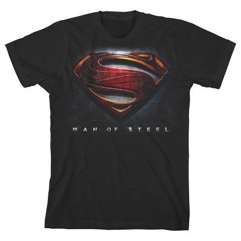 Superman Man of Steel 3D Logo Boy's Charcoal T-shirt-Large