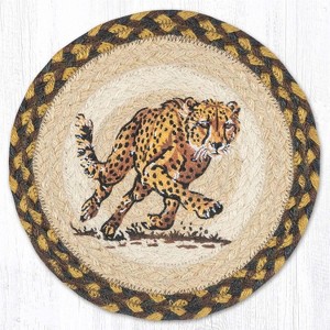 Earth Rugs Running Cheetah Printed Round Jute Trivet – 10" Wildlife Safari Design, Heat-Resistant Table Protector - 1 of 3