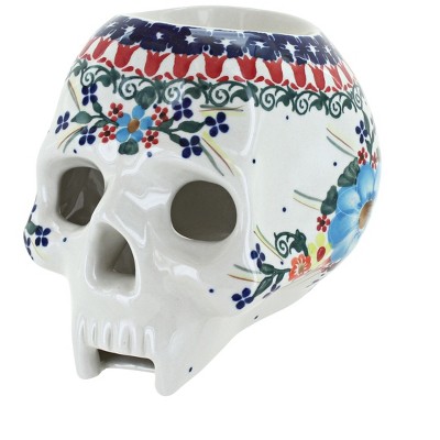 Blue Rose Polish Pottery Kristi Halloween Skull