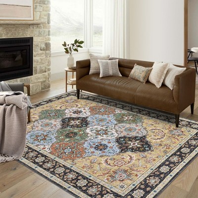 Vintage Trellis Area Rug Washable Low Pile Non-Slip Carpet Floral Rug