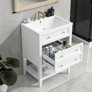 Whisen 24" Bathroom Storage Cabinet Bathroom Vanity with Ceramic Sink, Drawer and Open Shelf - 1 of 4