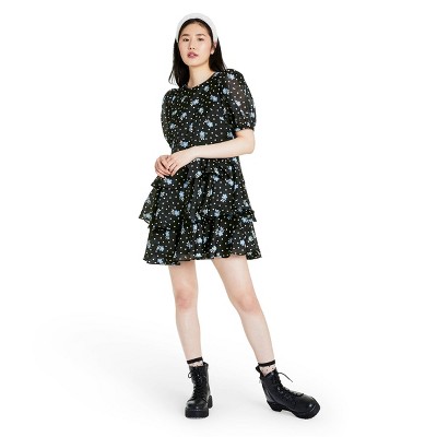 Women's Floral Print Short Sleeve Tiered Dress - Sandy Liang x Target Black XXS