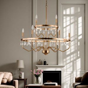 Maxax 31.7" Crystal Candle Chandelier, Dimmable Iron Frame Ceiling Lighting for Living Room Dining Room Bedroom - 1 of 4
