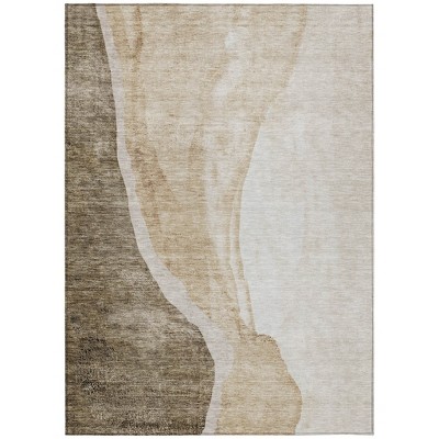 Brown And Taupe Abstract Washable Indoor Outdoor Area Rug