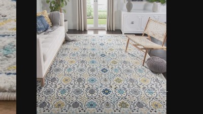 Gold and Ivory Floral Geometric 4' x 6' Area Rug