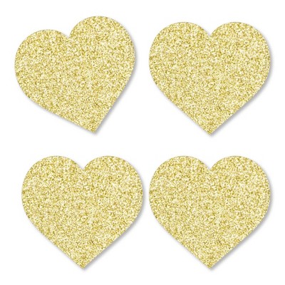 Big Dot of Happiness Gold Glitter Hearts - No-Mess Real Gold Glitter Cut-Outs - Conversation Hearts Valentine's Day Party Confetti - Set of 24