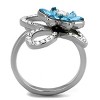 Slickblue High Polished Stainless Steel Ring with Sea Blue Flower Design, Clear Crystal Accents, Women's Ring, Size 5-10 - 3 of 4