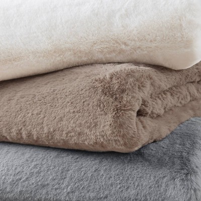 Ivory Faux Fur Reversible Throw with Velvet Reverse