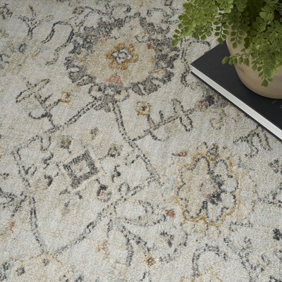 Gray Floral Rectangular Synthetic Rug 5'5" x 7'3"