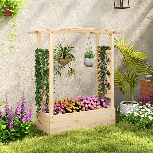 Aghana Digitals Natural Pine Wood Raised Garden Bed with Trellis, Hanging Roof & Drainage System - 1 of 4
