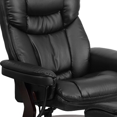 Sustainably Sourced Black Leather Swivel Recliner with Mahogany Wood Base