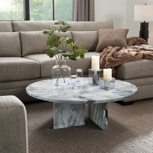 27.6" Round Marble Coffee Table, Upscale Genuine Natural Stone Table with Unique Veining for Living Room - Cuddlewood - 1 of 4