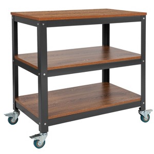 Flash Furniture Livingston Collection 30"W Rolling Storage Cart with Metal Wheels in Brown Oak Wood Grain Finish - 1 of 3