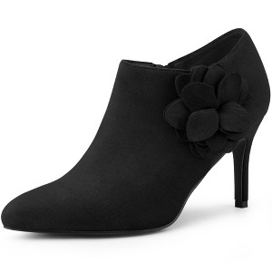 BLISSFUL STEP Flower Pointed Toe Stiletto Heels Ankle Booties for Women - 1 of 4