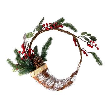 Northlight 14" Unlit Lightly Frosted Cornucopia Artificial with Berries and Pine Cones Christmas Wreath