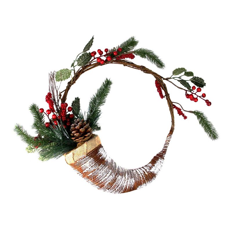 Northlight 14" Unlit Lightly Frosted Cornucopia Artificial with Berries and Pine Cones Christmas Wreath, 1 of 4