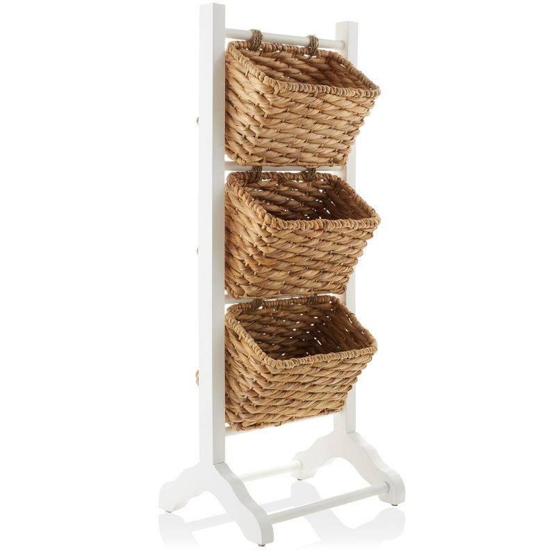 Casafield 3-Tier Floor Stand with Hanging Storage Baskets - Wood Tower Rack for Bathroom, Kitchen, Laundry, Living Room, 1 of 8