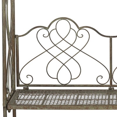 Gold Iron Outdoor Garden Arbor Bench with Scrollwork