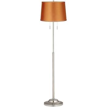 360 Lighting Abba Modern Floor Lamp Standing 66" Tall Brushed Nickel Metal Satin Orange Fabric Drum Shade for Living Room Bedroom Office House Home