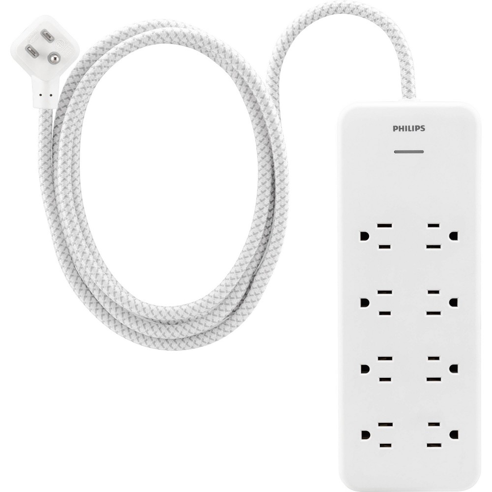 Philips 8-Outlet Surge 8&#39; braided cord 2160J Adapter-Spaced - White