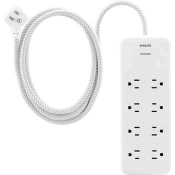 Philips 8-Outlet Surge 8' braided cord 2160J Adapter-Spaced - White