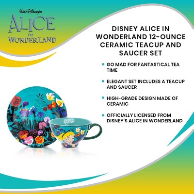 Alice in Wonderland Teal Ceramic Teacup and Saucer Set
