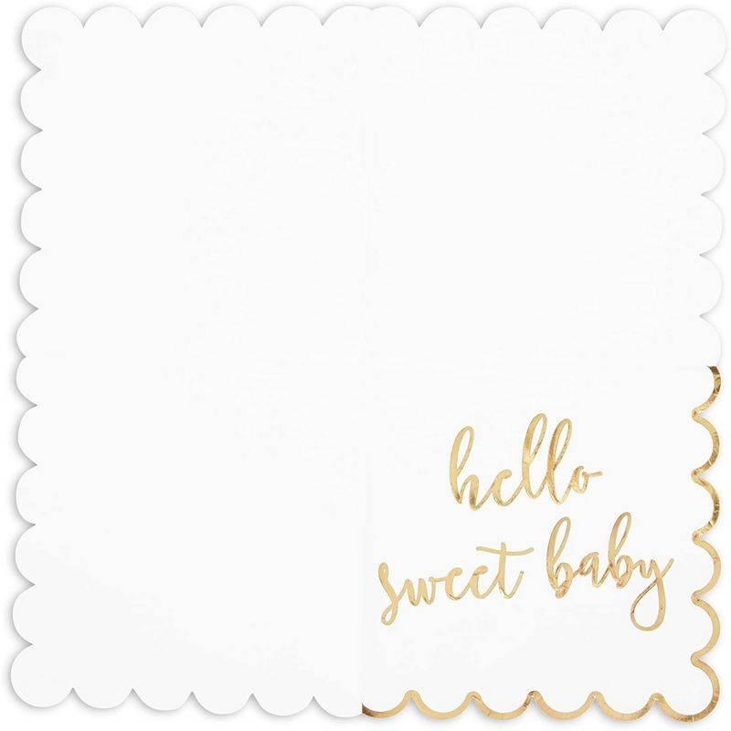 Sparkle and Bash 50 Pack Scalloped Hello Sweet Baby Napkins for Baby Shower Decorations, 6.3 In, 4 of 6