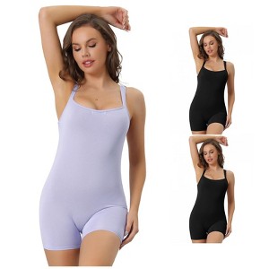 INSPIRE CHIC Women's Square Neck Tummy Control Bodycon Rompers Sleeveless Shorts Body Shaper 3 Packs - 1 of 4